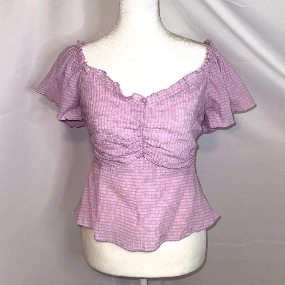 ASTR the Label Lavender Smocked Top Purple Peplum Flutter Sleeve Coquette Medium
